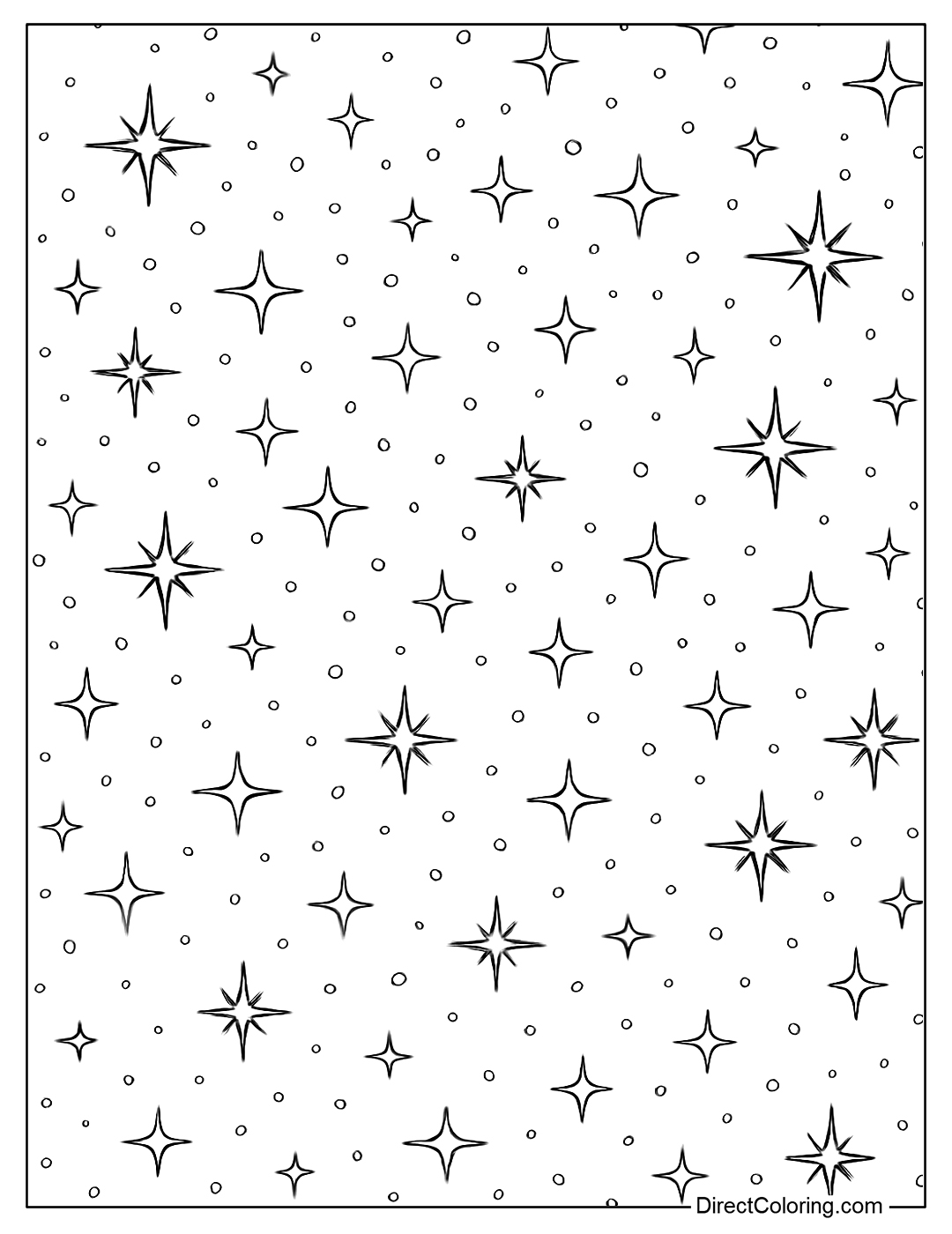 The night sky coloring page is full of stars, some of which are brighter than others